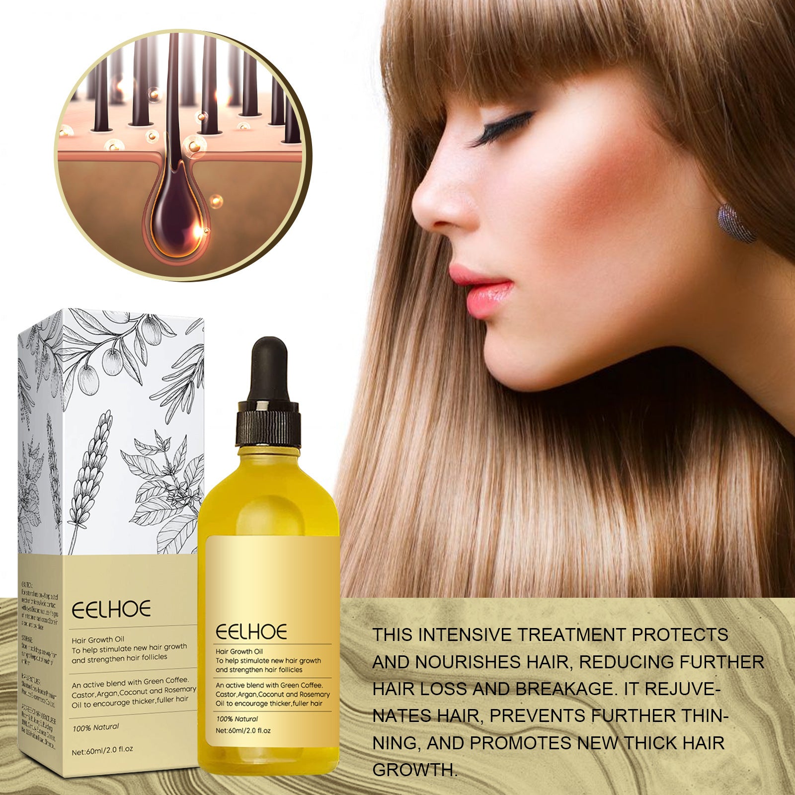 Succession Hair Aceite esencial Para el cabello dañado Nutritivo Alisado Aceite de Romero Crecimiento del cabello