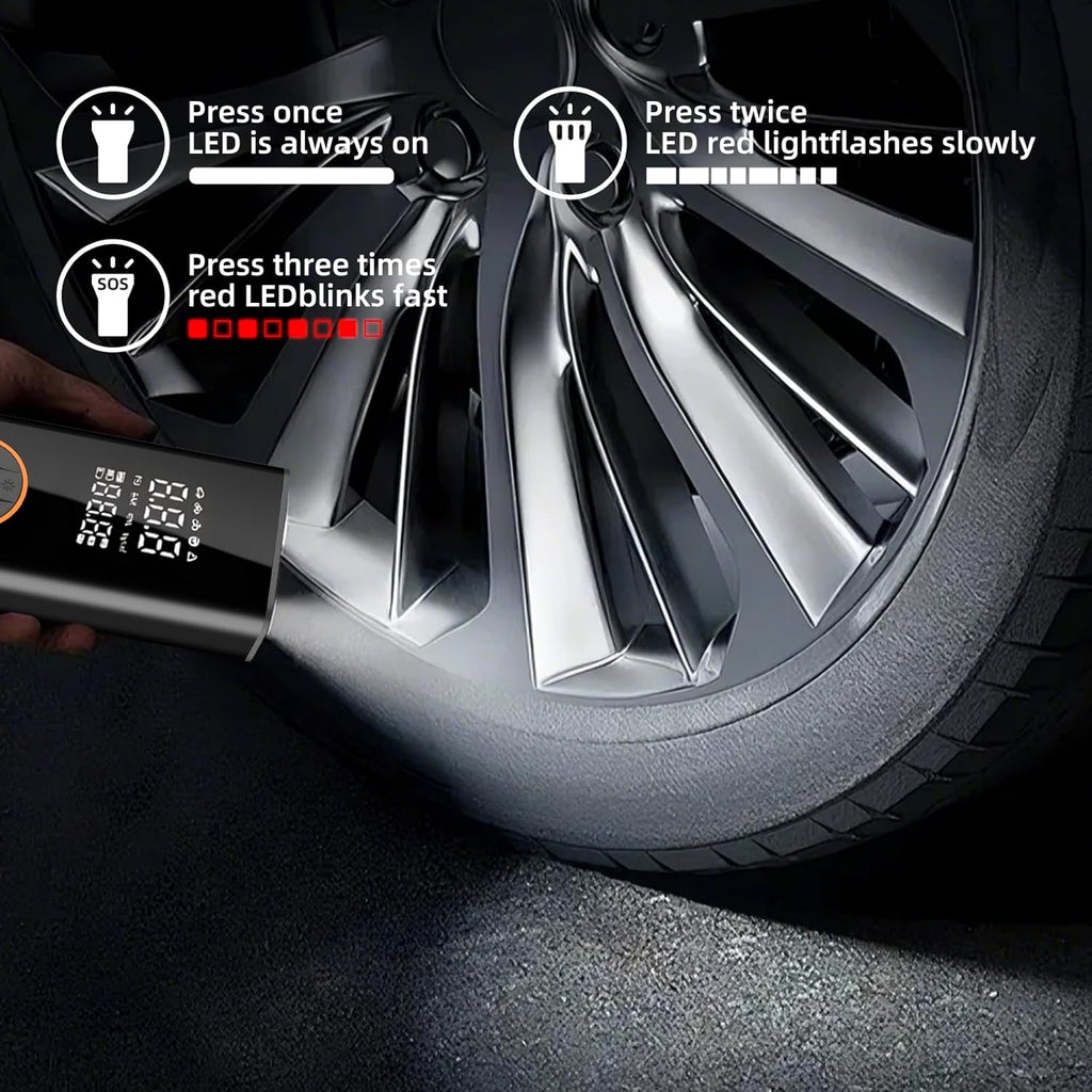 Bomba de neumáticos portátil para automóvil, compresor de aire inalámbrico para inflador de neumáticos de coche, mini bomba eléctrica para bicicleta con manómetro digital de 150 PSI, pantalla de doble