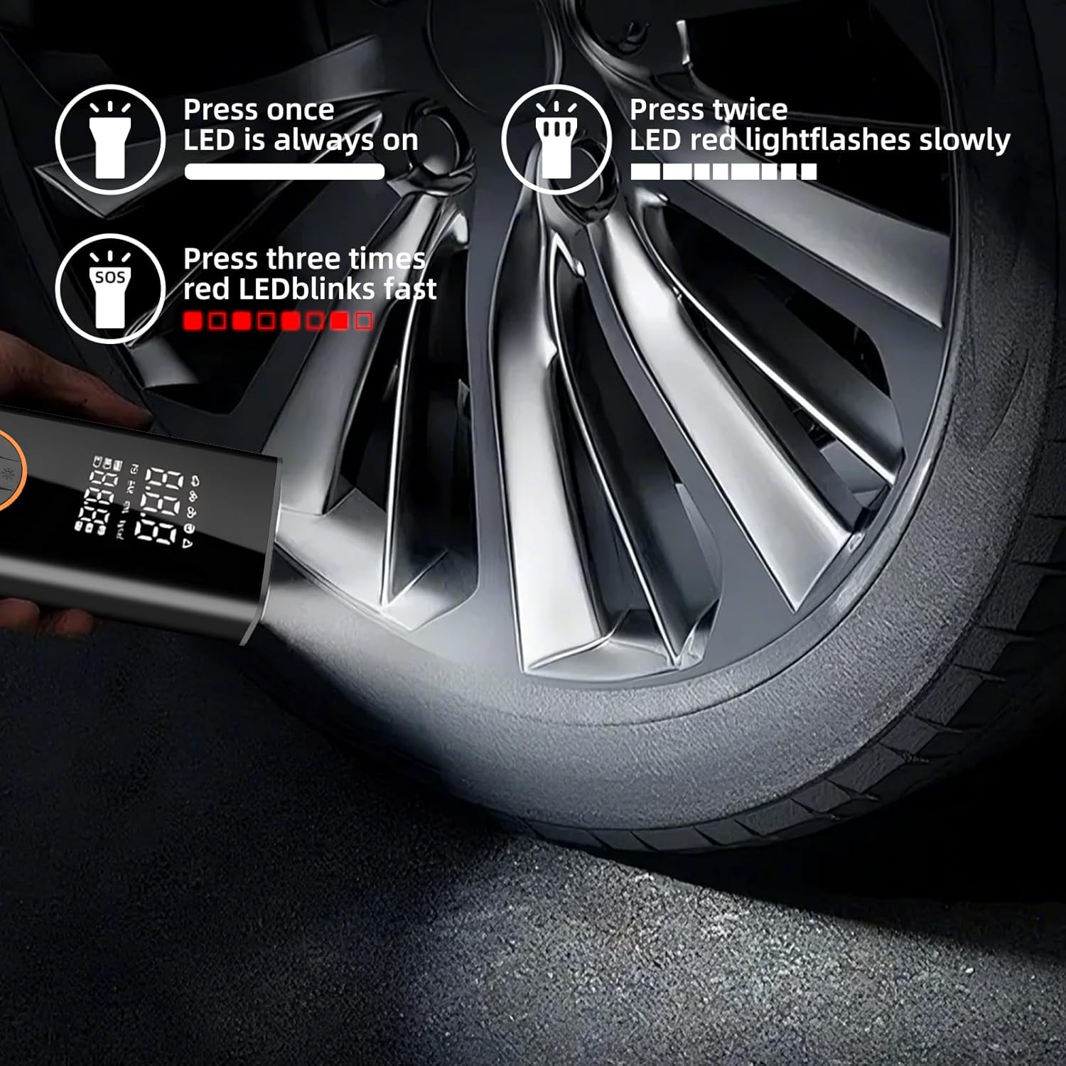 Bomba de neumáticos portátil para automóvil, compresor de aire inalámbrico para inflador de neumáticos de coche, mini bomba eléctrica para bicicleta con manómetro digital de 150 PSI, pantalla de doble
