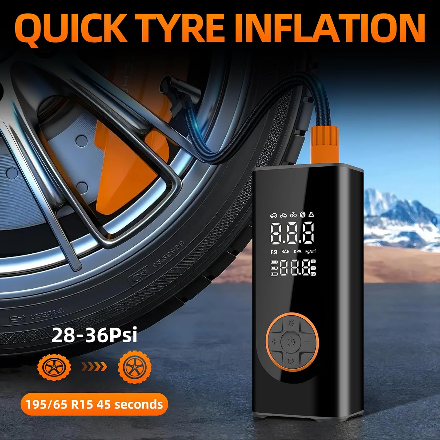 Bomba de neumáticos portátil para automóvil, compresor de aire inalámbrico para inflador de neumáticos de coche, mini bomba eléctrica para bicicleta con manómetro digital de 150 PSI, pantalla de doble