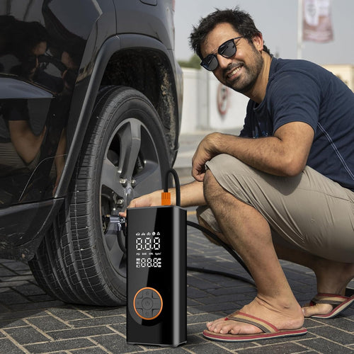 Bomba de neumáticos portátil para automóvil, compresor de aire inalámbrico para inflador de neumáticos de coche, mini bomba eléctrica para bicicleta con manómetro digital de 150 PSI, pantalla de doble