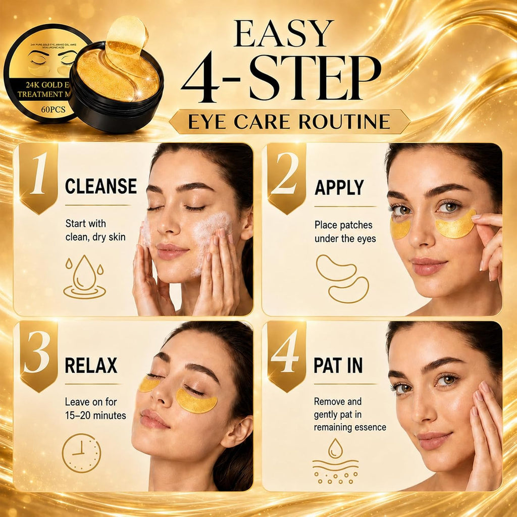 EELHOE 24K Gold Eye Patches – Anti‑Aging, Dark Circle & Puffiness Relief (60 pcs)