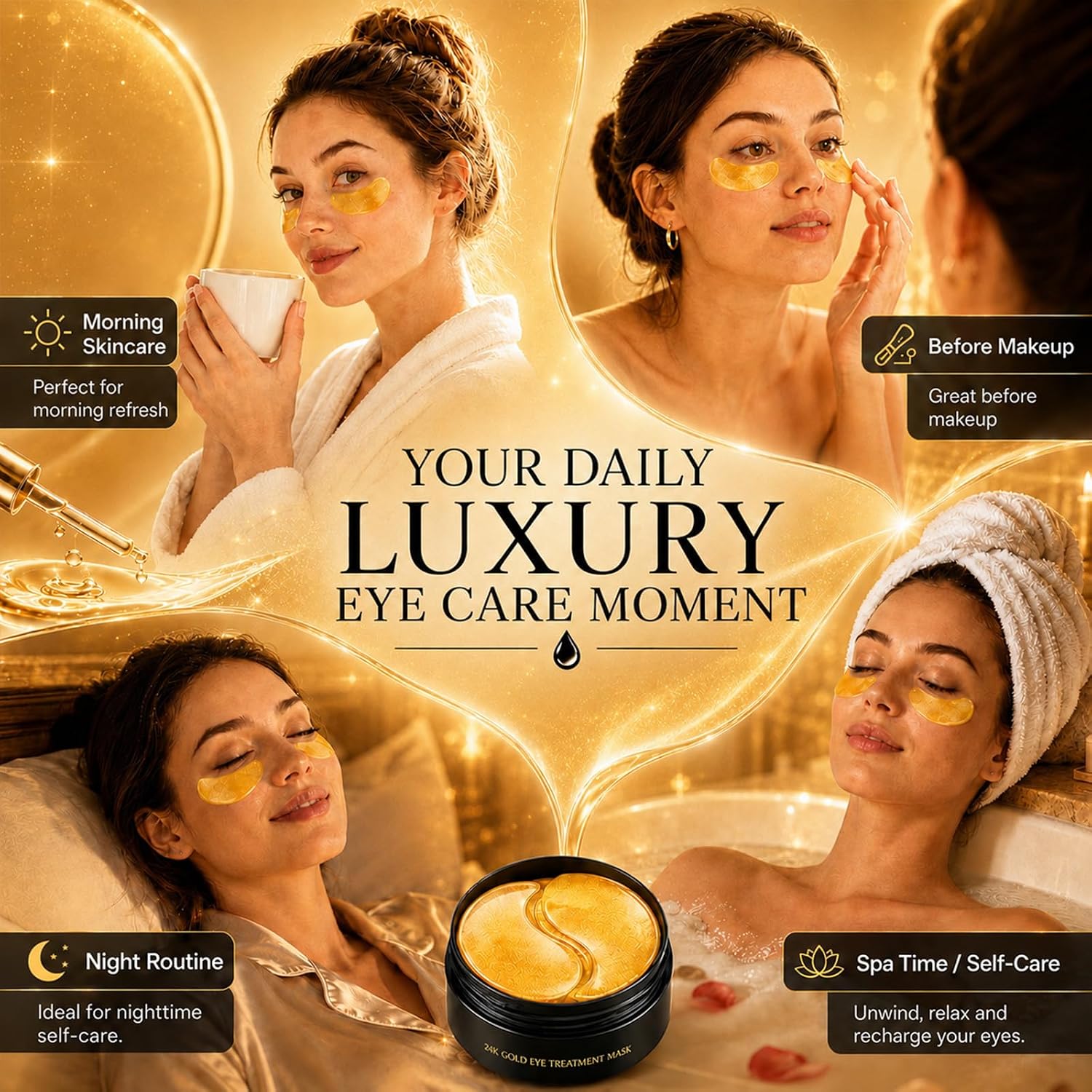 EELHOE 24K Gold Eye Patches – Anti‑Aging, Dark Circle & Puffiness Relief (60 pcs)