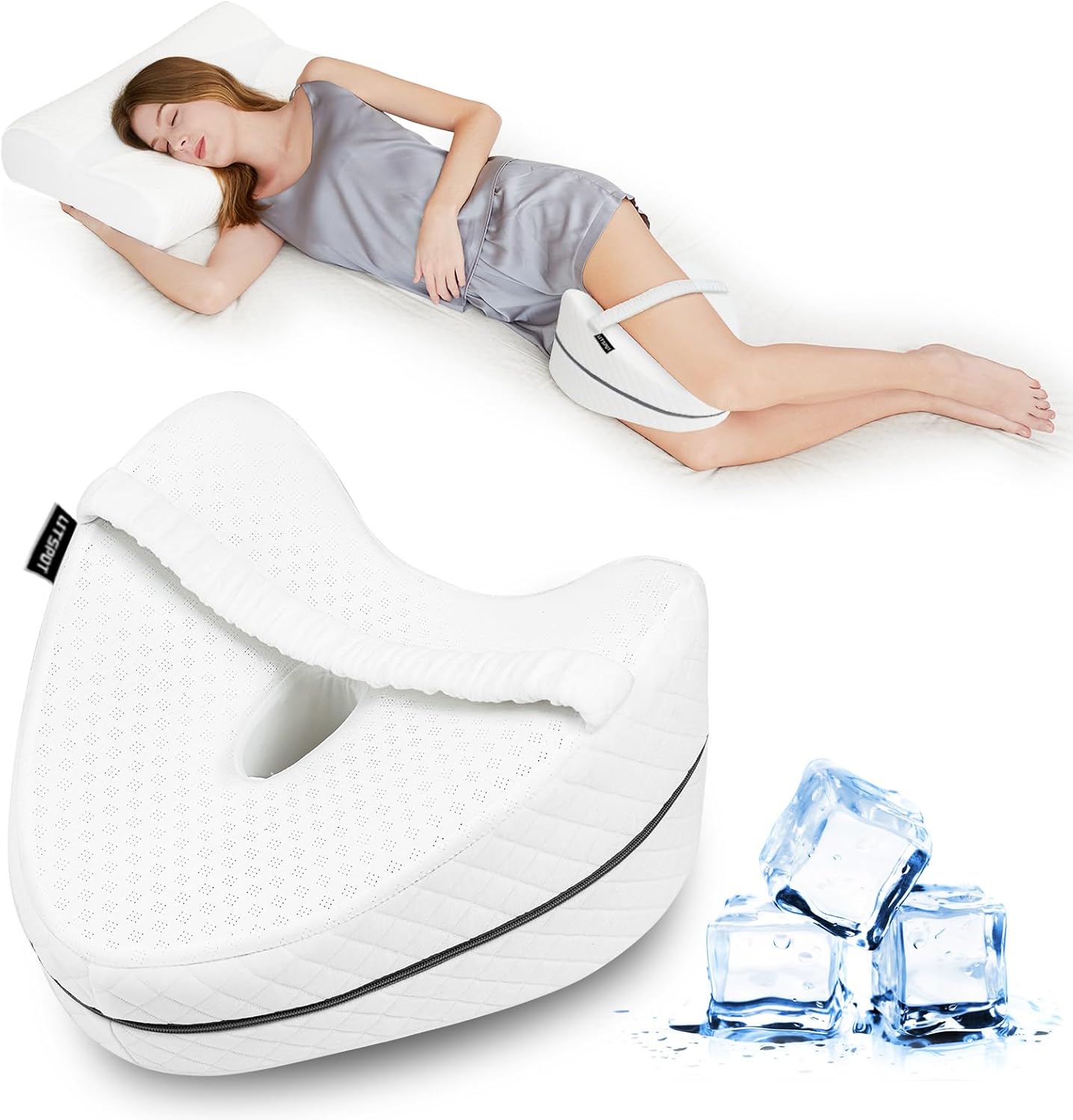OrtoPrime Almohada Ortopédica Piernas y Rodillas Confort Cojín Piernas para Dormir de Lado - Almohada para Rodillas Libera la Presión Alivia la Tensión y Corrige la Espalda - Efecto Memoria