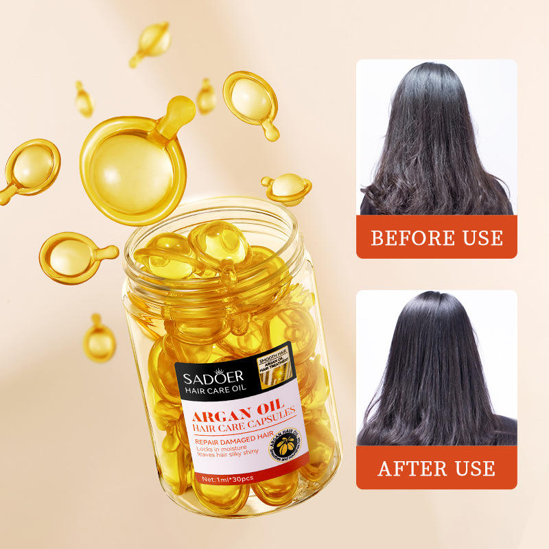 Cápsulas de Aceite de Argán SADOER para el Cuidado del Cabello Seco, Nutritivas y Suavizantes, Aceite Esencial para el Cuidado del Cabello,